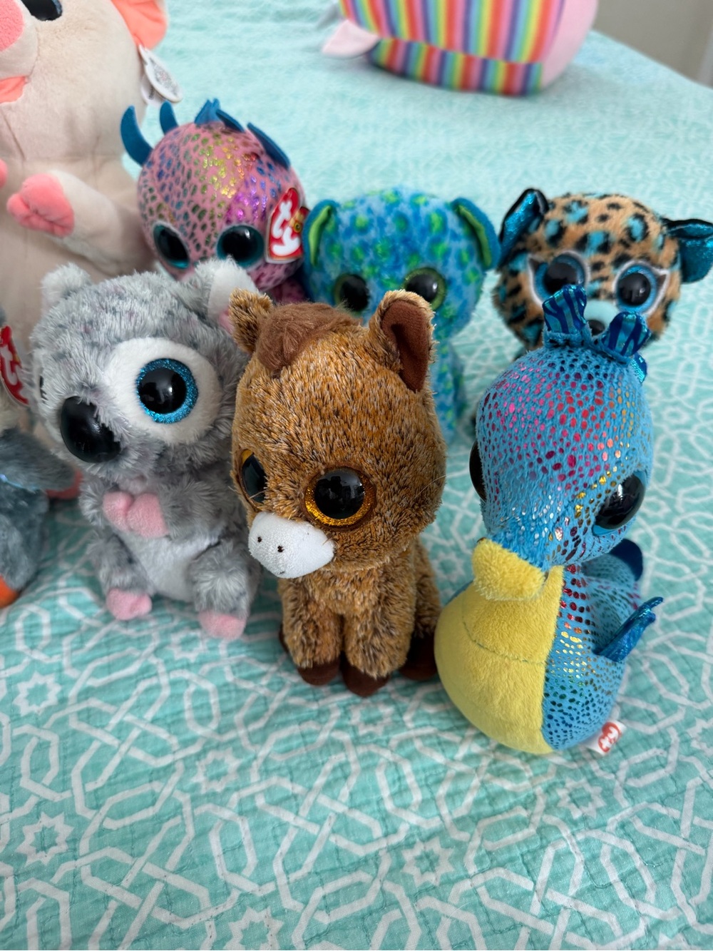 Ty Plush Small Pets - Blue & Yellow Seahorse with Brown Foal
